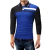 Spring Fashion Top Mens-Revers-Stitching-Polo-Hemd-beiläufige lange Hülsen-Slim Fit Polo Männer