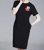 ヴィンテージドレス豚プリンテッドブラックミニ女性ドレス半袖サマークルーネックカジュアルドレス