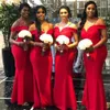 Op maat gemaakte Afrikaanse rode zeemeermin bruidsmeisje jurken nieuw van de lengte van de schoudervloer lange formele bruidsjurken feestjurk