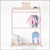 Children Cabinets Bear and crown double pole floor solid wood roller hanger children's clothing store display racks decoration rack