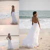 Sexig Backless Beach Spring Wedding Dresses Bohemian Deep V-Neck Chiffon Ärmlös 2019 Vestido de Noiva Bridal Gown Boll för brud