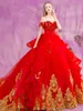 2020 Luxury Ball Gown Bröllopsklänningar Beaded Appliques Off The Shoulder Red 2020 Sexy 3D Flowers Bride Dress Vestidos de Mairee