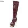 Rontic New Arrival Women Knee High Boots Stiletto High Heel Wine Red Sexy Round Toe Ladies Long Boots 여성 신발 미국 크기 4-15