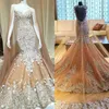 Dubai Champagne Lace Mermaid Bröllopsklänningar med kappa Illusion Baklösa Sweetheart Neck Ärmlös Beaded Bridal Gowns Vestido de Noiva