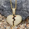 Iced out Broken Love Heart Pendant Necklaces Men's Bling Crystal rhinestone Love charm Gold Silver Twisted chain For women Hip hop DHL Free