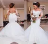 Plus -storlek sjöjungfrun bröllopsklänningar med lång ärm 2023 lyxig design tunga pärlor afrikanska bröllopsklänning vestido de noiva