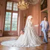 Hoge hals lange mouwen Arabische hijab moslim trouwjurken op maat gemaakt 2020 romantische kant geappliceerd kralen land bruidsjurken vestido de
