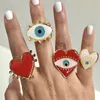 Богемия Женщины Кольца Глаза Любовь Сердце Красное Белое Свободное Серебряное Кольцо Установите модные Свадебные Украшения Аксессуары