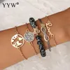 5pcs/Set Crystal Bracelet Set Vintage Hollow Round Turtle Design Bead String Bracelet Fashion Jewelry Pulseira Feminina