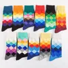 Katoen heren sokken patroon plaid crew gekleurde grappige gelukkige sokken 10 paren/veel cool man sox cadeau long harajuku ontwerper calcetines