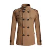 Abrigo de invierno para hombre, gabardina cálida de invierno para hombre, chaquetas Reefer, cuello levantado de Color sólido, abrigo cruzado de doble botonadura