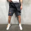 Moda-marca homens rasgados jeans jumpsuits shorts 2019 verão moda oi rua angustiado denim bib macacão para homem suspender calças