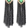 Nytt i tjejsmycken Fashion Gold Plated Metal Green Crystal Black Chains Tassels Stud Dangel örhängen