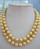 Gratis frakt Noble fantastiska smycken av 10-11mm South Seas Yellow Pearl Necklace