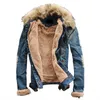 Roupas de lã Collar Men Denim Jacket Brasão Men Outwear Fur Denim jaqueta grossa quentes roupas Plus Size S-4XL jaquetas masculinas