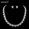 Luoteemi Gloednieuwe Elegante Bloem Clear CZ Crystal Ketting Hoge Kwaliteit Bruiloft Bruids Sieraden Sets Gift Vrouwelijke Collocatie Oorbellen