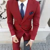 New Classic Design Groom Tuxedos Double Breasted wine red Peak Lapel Groomsmen Best Man Suit Mens Wedding Suits (Jacket+Pants+Tie) 4163