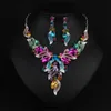 Bijoux de mariage colorés goutte d'eau cristal clavicule chaîne collier ensemble bijoux de mariée perles de luxe Bracelets collier Earing3818607