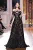 Black Lace Zuhair Murad Evening Dresses Long Sleeve Off the Should A Line Evening Party Gowns Vestido de Festa Longo Haute Couture248b