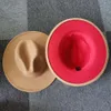 Outer Camel Inner Red Patchwork Felt Hat Autumn Winter Woolen Jazz Trilby Cap Classic European US Men Women Fedora Hats