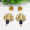 Trendy Gold Metal Flower Drop Dangle Earrings for Women Bridal Baroque Style Pearl Red Blue Crystal Earring Wedding Party Gift297N
