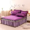 Lace King/Queen/Full size Bed skirt Pink/Blue Princess Bedspread Bedsheet Pillowcase Home Decorative