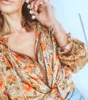 Kobiety Żółty Kwiatowy Z Długim Rękawem Bluzka Tassel Wiązany V-Neck Loose Boho Bluzka Dla Kobiet 2020 Nowy Lato Czeski Plaża Wakacyjne Bluzki Koszule