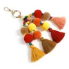 Bohemian Handmade Bag Pendant Key Ring with Tassels Women Accessories Charm Pompom Keychain Gift for Summer Keyring Chain