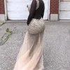 Sexig Backless Long African Black Girl Prom Dress Boat Neck Illusion Se men Tunga Beaded Tulle Champagne Mermaid Prom Klänningar