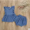 Kids Designer Roupas Meninas Ternos de Verão Mosca Vestidos de Luva Calções Moda Ruffle Tops Gaze Calças Candy Sólido Bloomers Briefs Briefs B5421