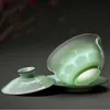 Zuppiera da tè Gaiwan in ceramica con coperchio Bollitore bello e facile Ciotole da tè Lotus dipinte a mano