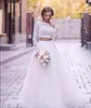 2019 New Beach Suknie ślubne Załogi Długie Rękawy Koronki Panny Młodej Suknie Dwa Sztuki Princess Aplikacja Boho Robes De Mariée z Tulle Sukienka Bridal