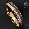 6mm Rose Gold Dome Dome Tungsten Pierścień Silver Koa Drewno Inlay Bridal Atop Men Jewelry