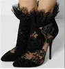 Designer-ce dünne Ferse kurze Mesh-Stiefel Fransen Design bestickt High Heel Ankle Booties Abendschuhe