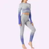 Nya vitala kvinnor sport kostym yoga uppsättning gym träning kläder långärmad fitness gröda upp + hög midja energi sömlösa leggings