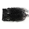 Hair Clip Mänskligt hår 8 stycken / Set Brasilian Remy Kinky Curly Clip In Human Hair Extensions Naturfärg 8 stycken / Set Full Head Sets 10 "-26"