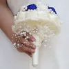 Bouquets de mariage en diamant perlé bleu Royal ivoire faits à la main, demoiselle d'honneur artificielle tenant des fleurs, accessoires de mariage W234B