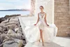 Eddy K Короткие свадебные платья со съемными юбка шнурка Аппликация рукавов Пляж Свадебные платья плюс размер богемского Свадебное платье халат-де-Мар