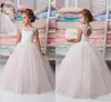 Nowy Elegancki Kwilejka Neck Flower Girl Dress Bez Rękawów Appliqued Cekiny Tulle Girls Pagewant Ball Suknia Formalna okazja Nosić Custom Made