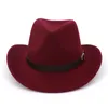 2019 Western Cowboy Hat Wool Wool Weed Wide Brim Fedora Hats with Belt Buckle Men Women Carnival Party Trilby Hat Sombrero254a