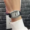 Volledige diamant grote wijzerplaat herenhorloge unisex vierkante dameshorloge mode strass lederen relogio masculino vrouwen man