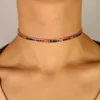 Collana girocollo da donna con zirconi cubici baguette arcobaleno verde placcato oro 30 + 10 cm