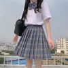 Lato Nowy Japoński Kolegium Wiatr JK Mundury Krótki Rękaw Uczniowie Biała Koszula Wysoka Plaid Plisowany Spódnica Kostium Kobiet