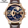 relogio masculino GUANQIN Luxury Mens Sport Multiple Time Zone Multifunction Quartz Watch Classic Men Retro Leather Wristwatch