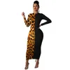 Африканские платья женщины Boho с длинным рукавом Maxi Leopard Club Dress Damies Party платья геометрические осень моды bodycon халат femme1