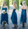 Teal Country Style Bridesmaid Dresses Short Cheap For Wedding Lace Chiffon Beach Lace High Low Ruffles Party Maid Honor Gowns