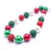 Verde + Cor Vermelha Kid Chunky Colar Presente de Natal Crianças Meninas Bubblegum Bead Chunky Colar Jóias Presente Para Crianças