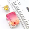 Wholesale Luckyshine Europe popular Bi Color Tourmaline Gemstone Silver Pink Topaz Pendants Necklaces For Women 12 pieces/Lot