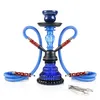 REANUICE Hookah 11" 2 Hose Complete Set Silicone Tube Ceramic Blue Smoking Glass Shisha with Heat Management System