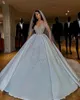 Shinning Sheer Long Sleeves Wedding Dresses Sequins Appliques Beads Ball Gown Bridal Dress Floor Length Wedding Vestidos
